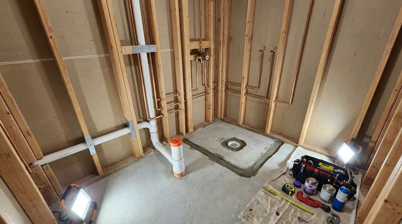 Bathroom rough-in plumbing during remodel by Johns Plumbing LLC in Marmaduke